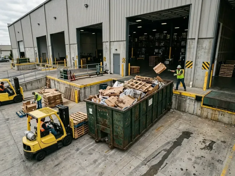 warehouse-loading-dock-waste-d-006 — featured hero banner, Roll-off Dumpster Rentals in United States